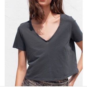 Grey Short Lace V Neck tee